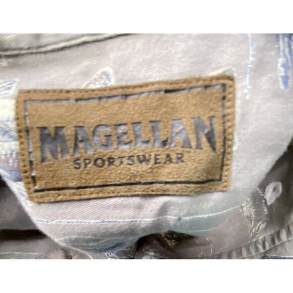 Magellan Sportswear Size Medium Short Sleeve Fly Fishing Print Shirt Green Tan - Picture 4 of 5